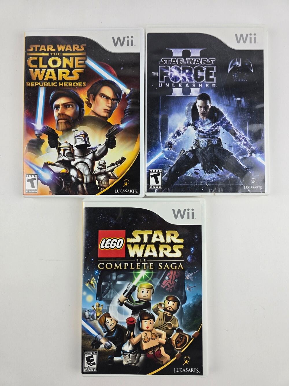 Nintendo Wii Lot Star Wars Games Clone Wars, Complete Saga, Force Unleashed II